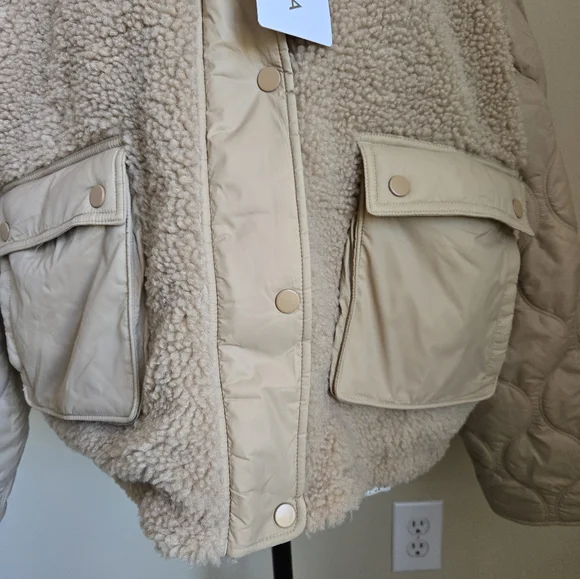 Athleta Fleece Hybrid Jacket Womens XL Tan Cropped - Picture 2 of 12